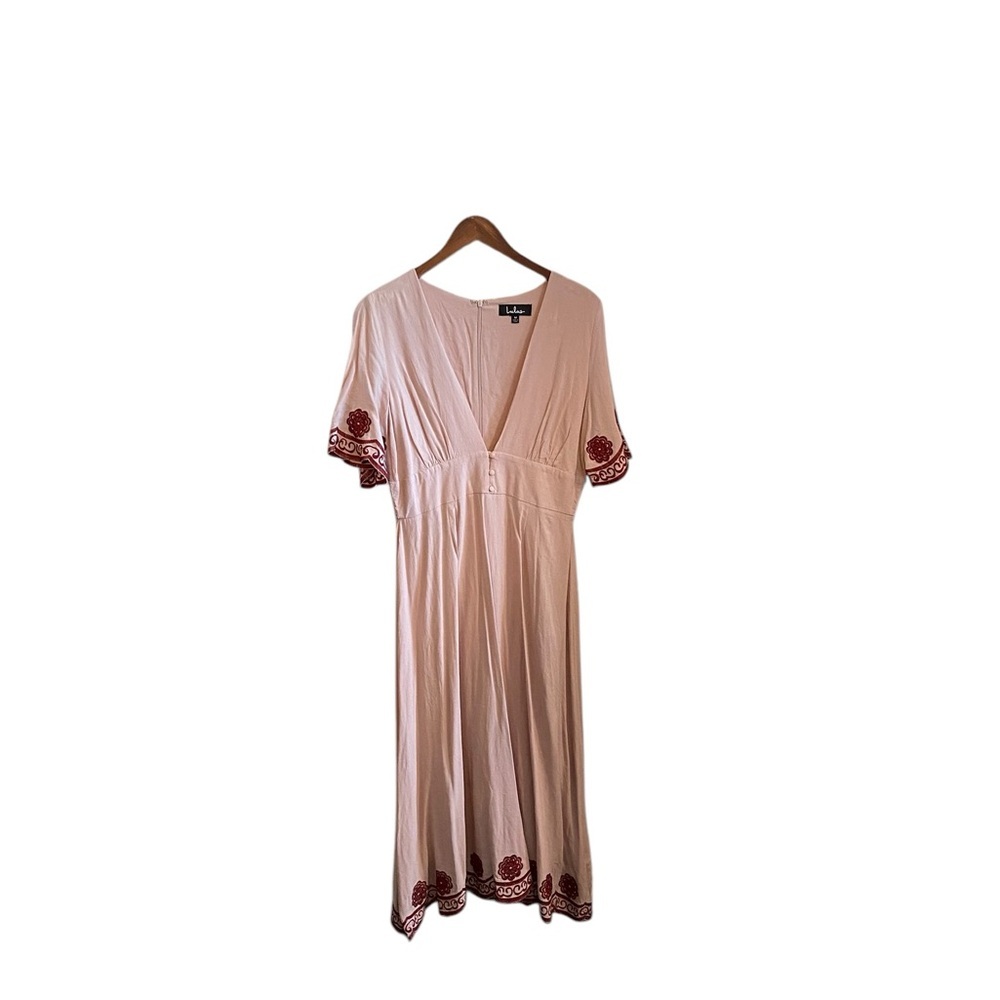 Lulus mauve pink & Burgundy embroidered  floral midi dress - Picture 5 of 12